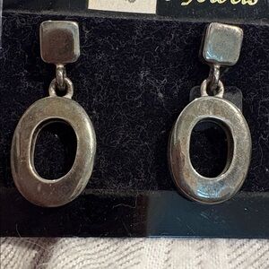 Vintage Casual Silver Oval drop Earrings 
New Pierced 1 1/4 .02 thick